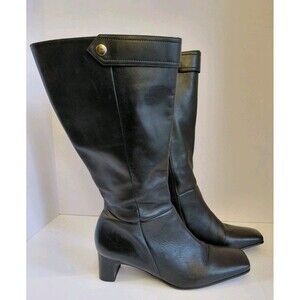 Naturalizer Women's Sz 10.5 Black Square Toe/Square Heel Knee High Leather Boots